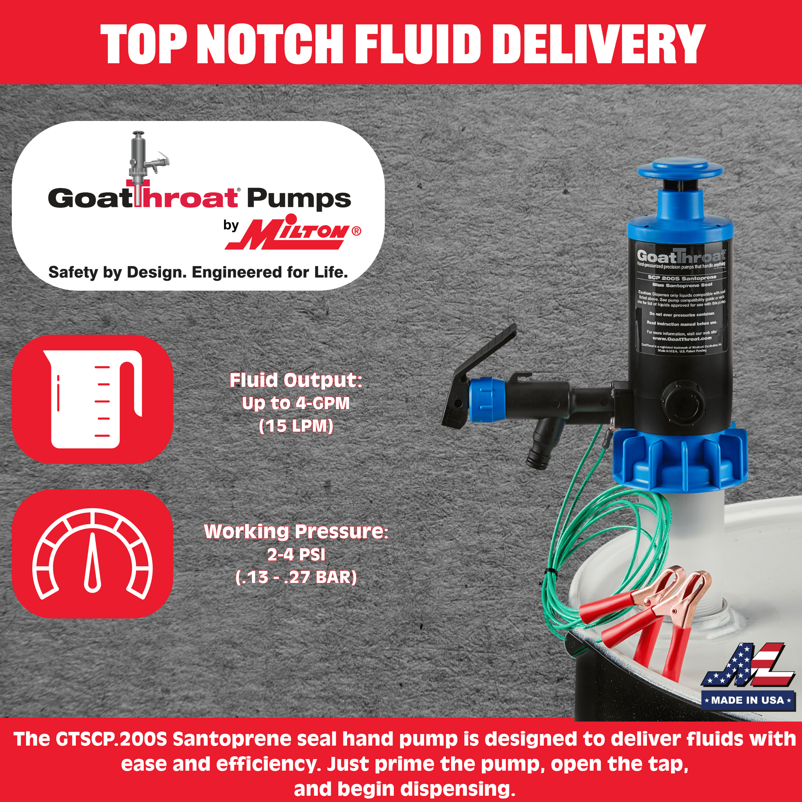 Groundable Drum Pump for Flammable, Santoprene Seals-Goat Pumps