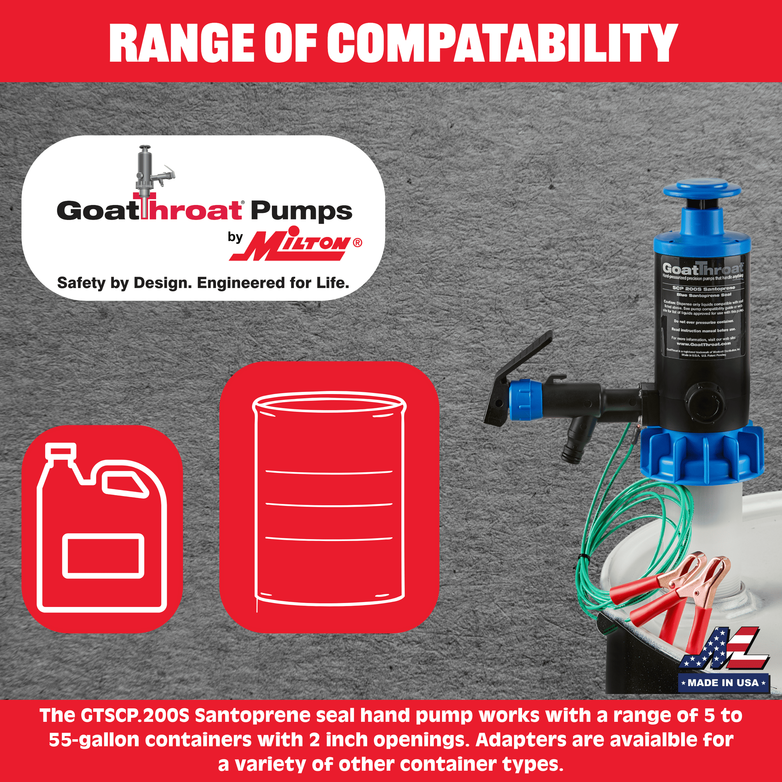Groundable Drum Pump for Flammable, Santoprene Seals-Goat Pumps