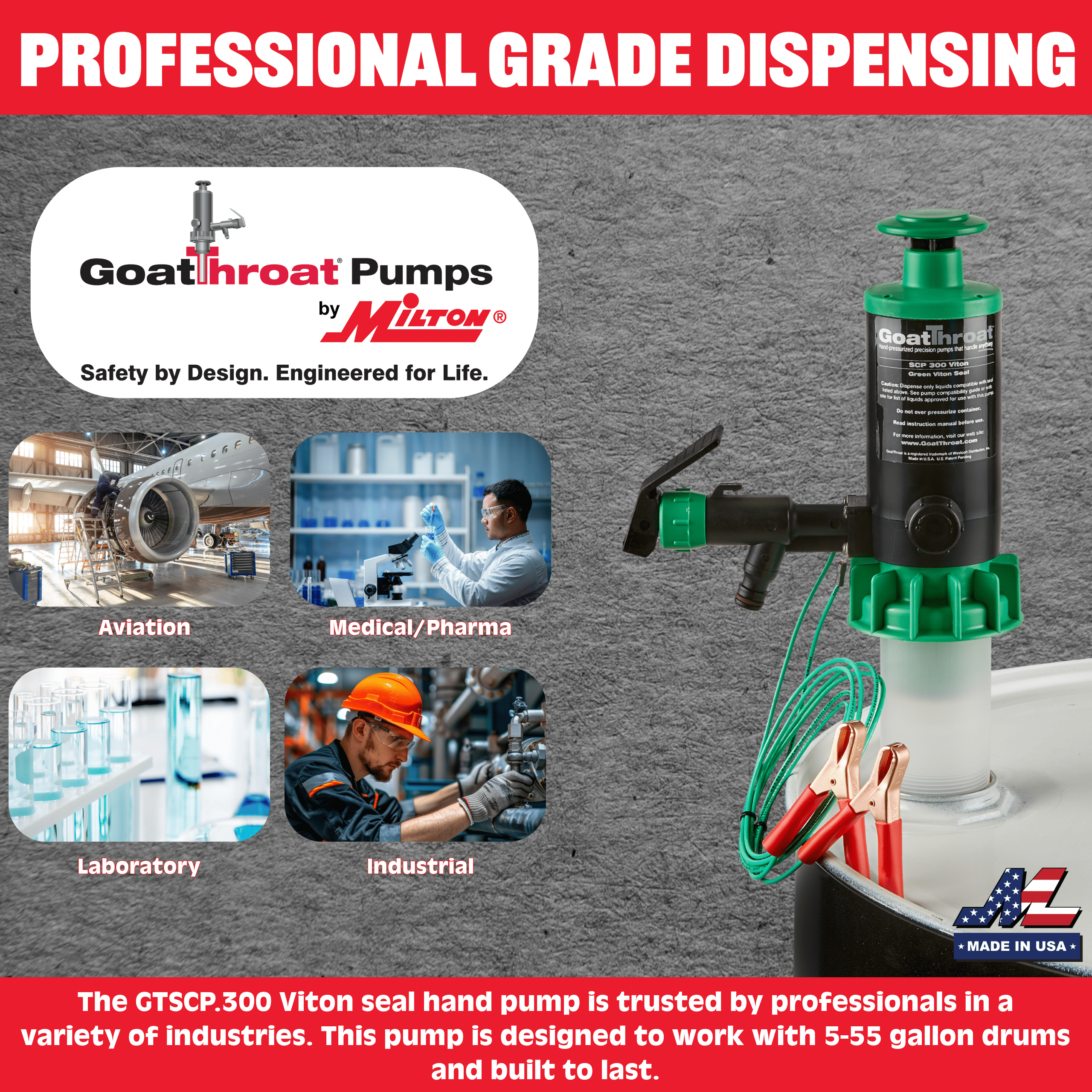 Groundable Drum Pump for Flammables Viton Seals-Goat Pumps