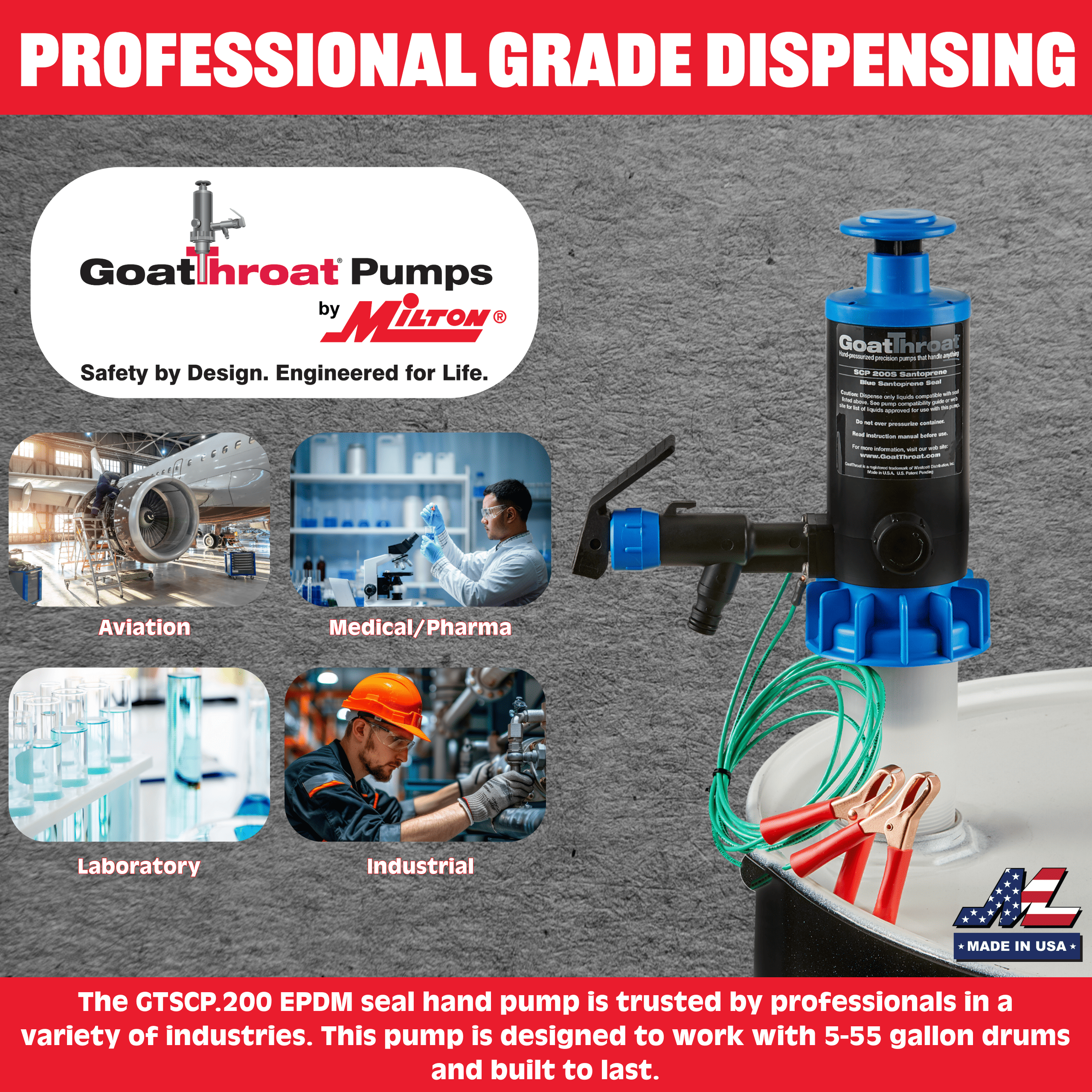 Groundable Drum Pump for Flammables, EPDM Seal-Goat Pumps