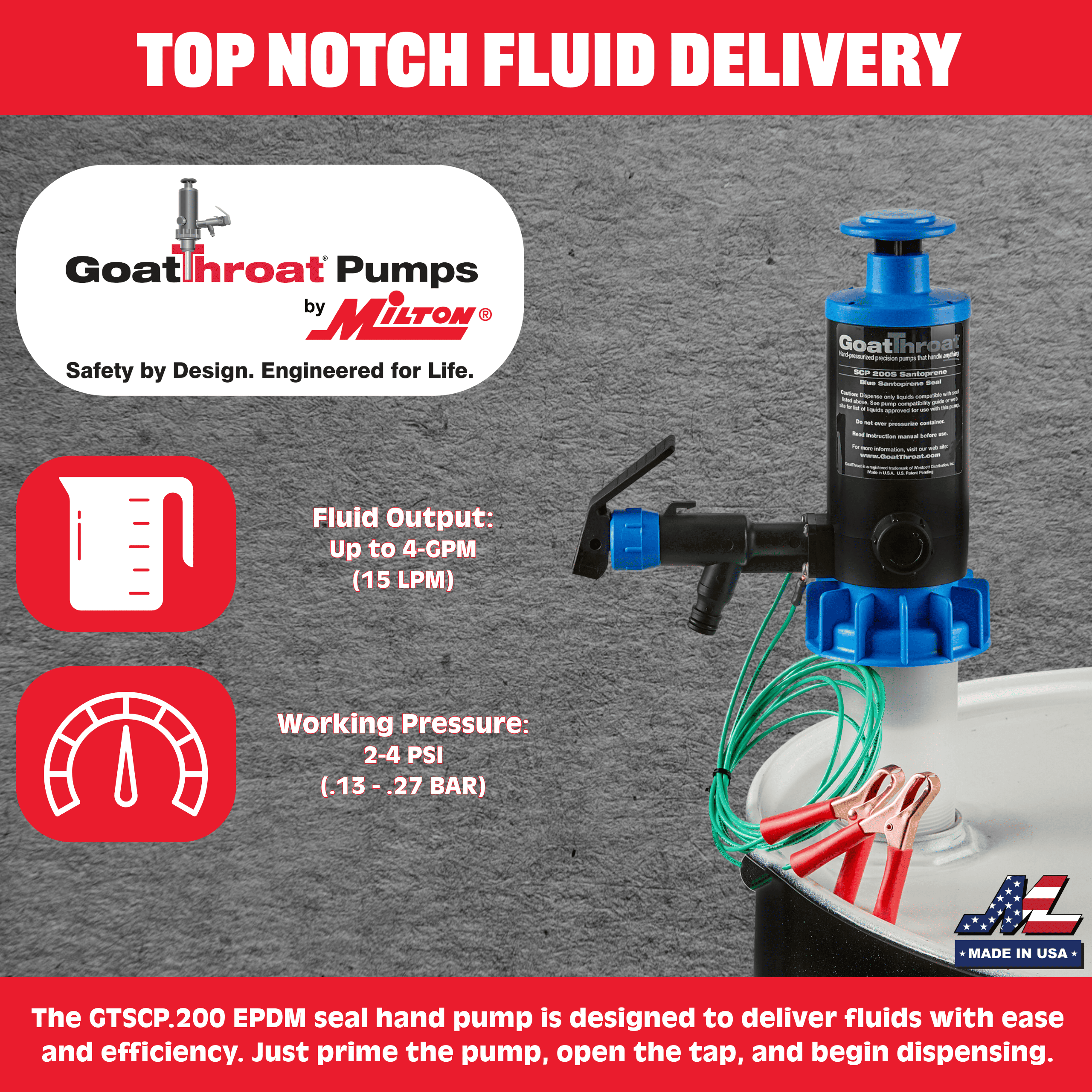 Groundable Drum Pump for Flammables, EPDM Seal-Goat Pumps