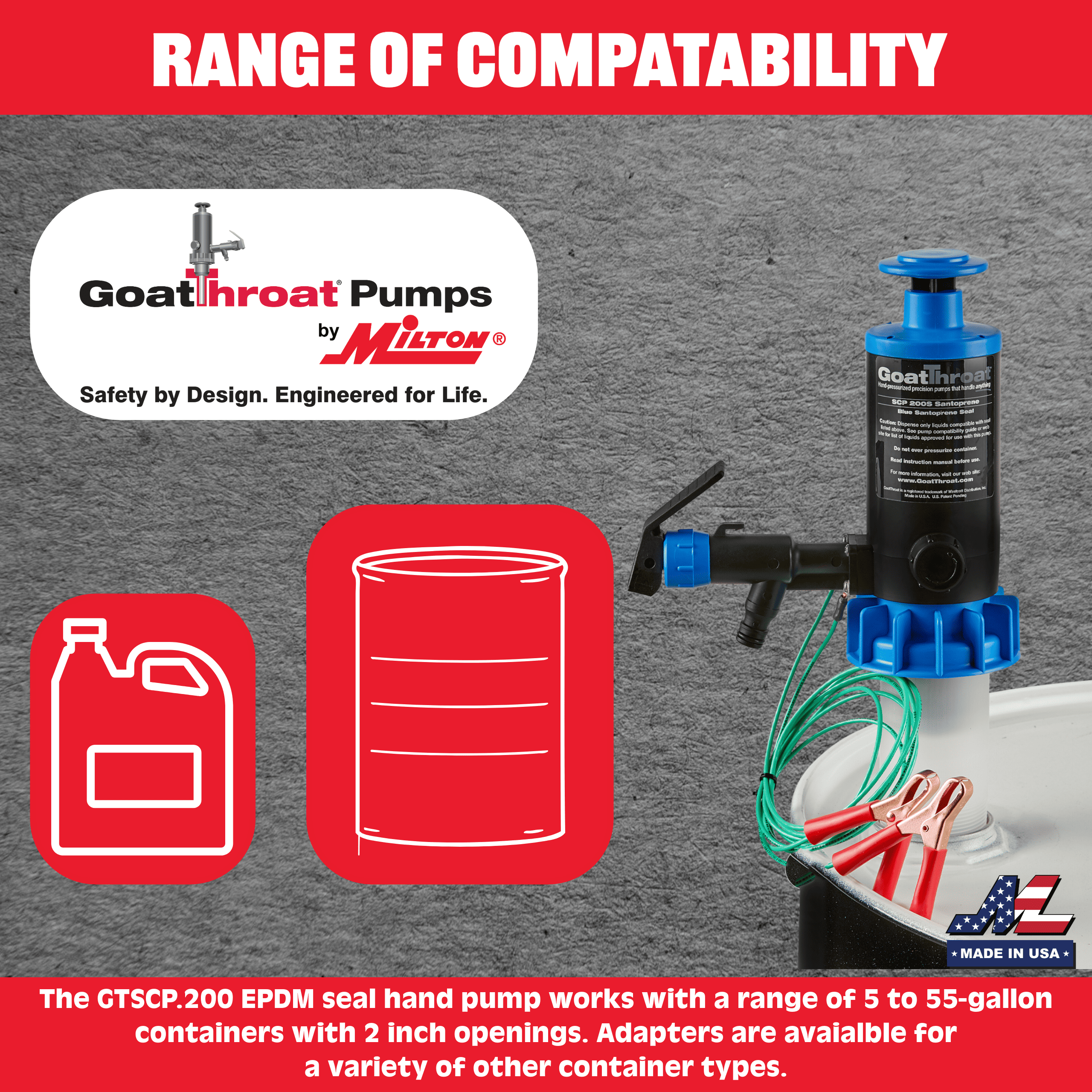 Groundable Drum Pump for Flammables, EPDM Seal-Goat Pumps