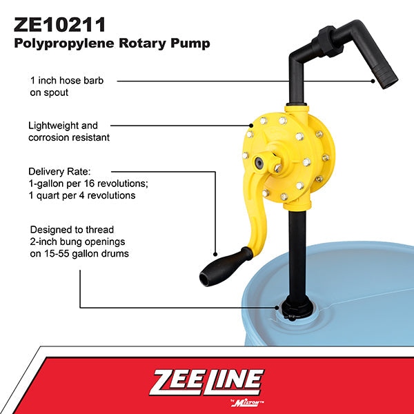 ZE10211 - Polypropylene Rotary Drum Pump for Petroleum Products & Solvents – 1 Gallon per 16 Revolutions-Zeeline by Milton®