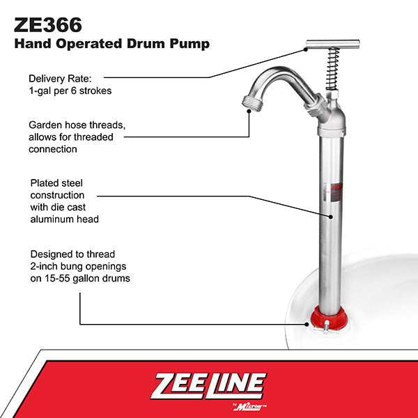 ZE366 - Hand Operated Drum Pump for Oil, Gear Lube & ATF – 1 Gallon per 6 Strokes-Zeeline by Milton®