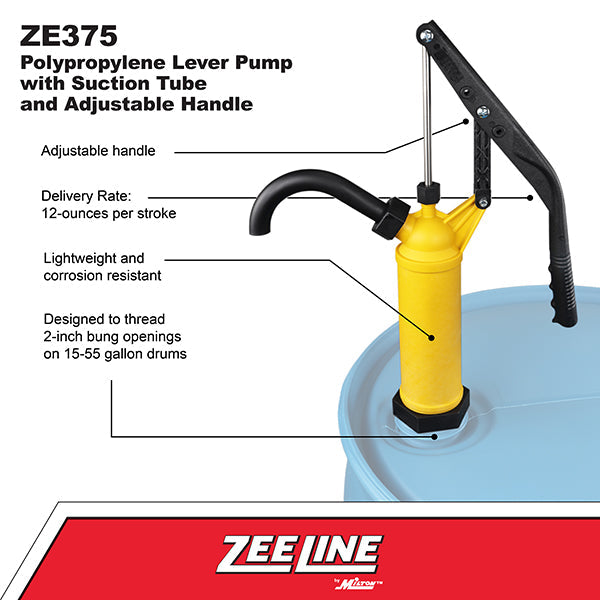 ZE375 - Polypropylene Lever Pump with Suction Tube and Adjustable Handle (12 Ounces Per Stroke)-Zeeline by Milton®
