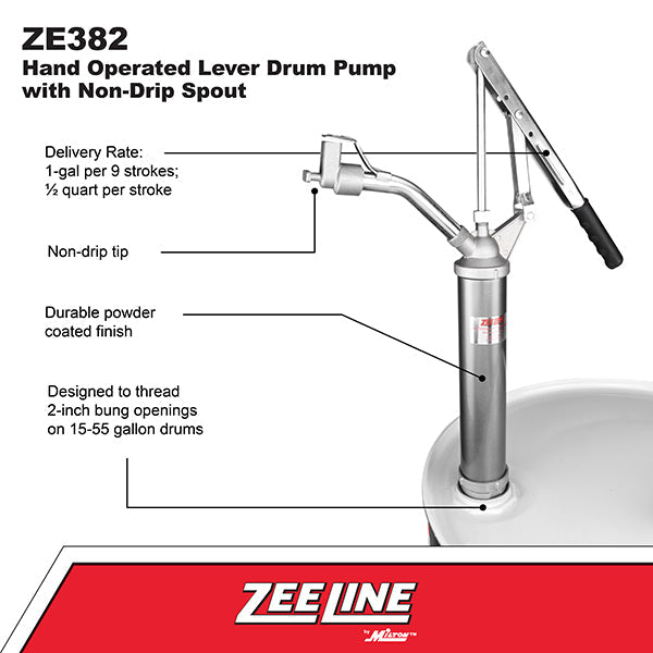 ZE382 - Hand Operated Lever Drum Pump with Non-Drip Spout (1 Gallon Per 9 Strokes)-Zeeline by Milton®