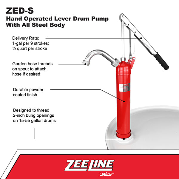 ZED-S - Hand Operated Lever Drum Pump with All Steel Body (1 Gallon Per 9 Strokes)-Zeeline by Milton®