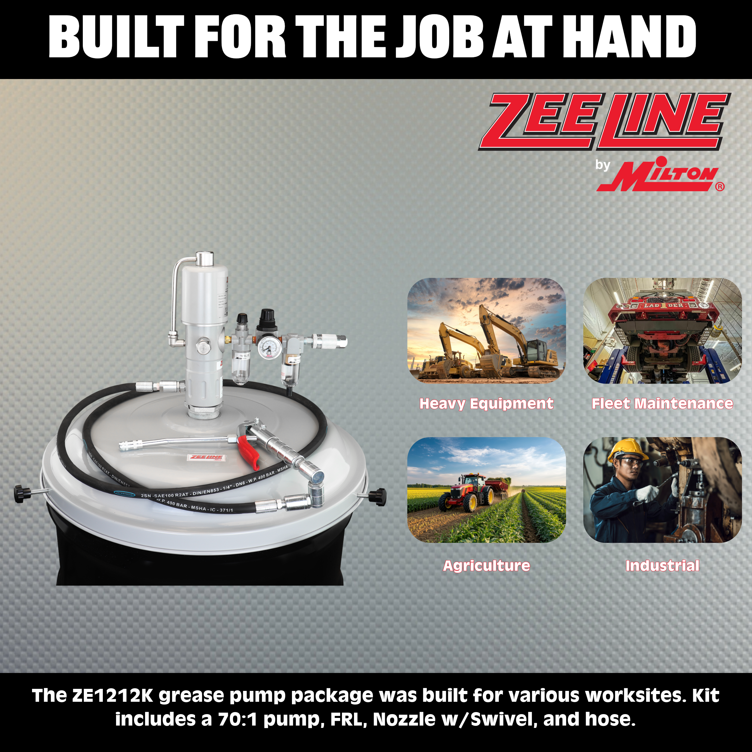 ZE1212K – 70:1 Grease Pump for 400 Lbs. Kegs Package-Zeeline by Milton®