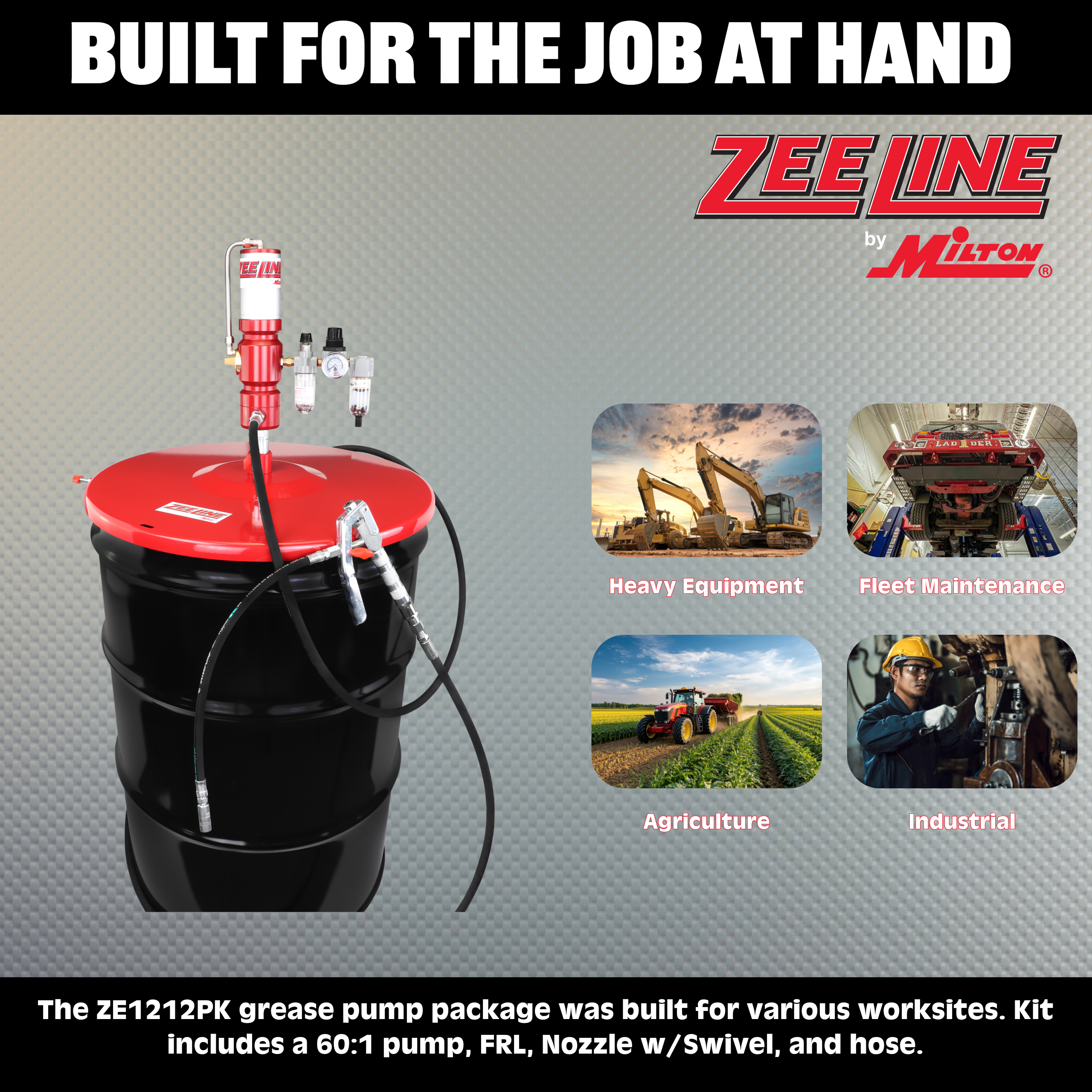 ZE1212PK – 60:1 Premium Grease Pump for 400 Lbs. Kegs Package-Zeeline by Milton®