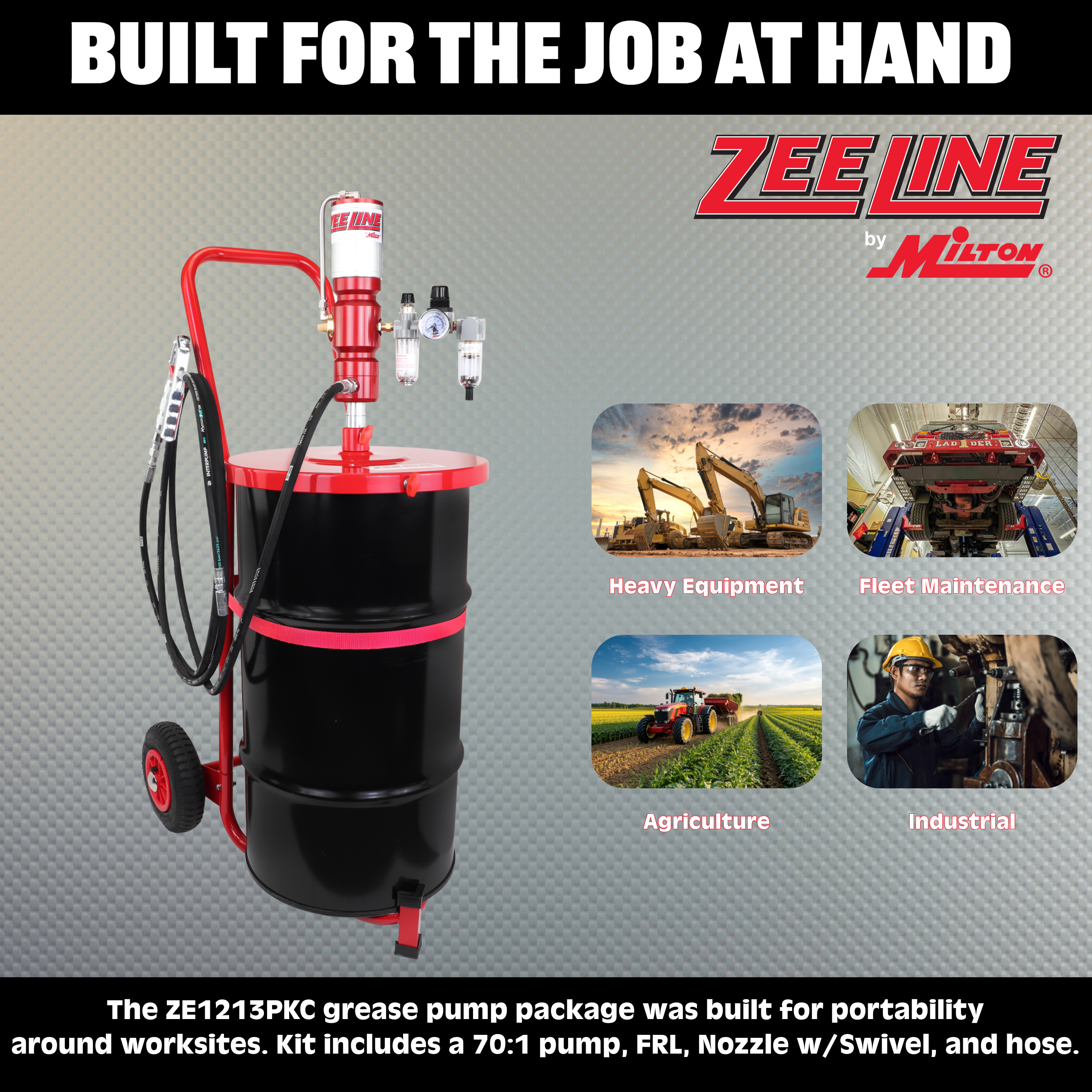 ZE1213PKC – 70:1 Premium Grease Pump for 120 Lbs. Kegs Package-Zeeline by Milton®