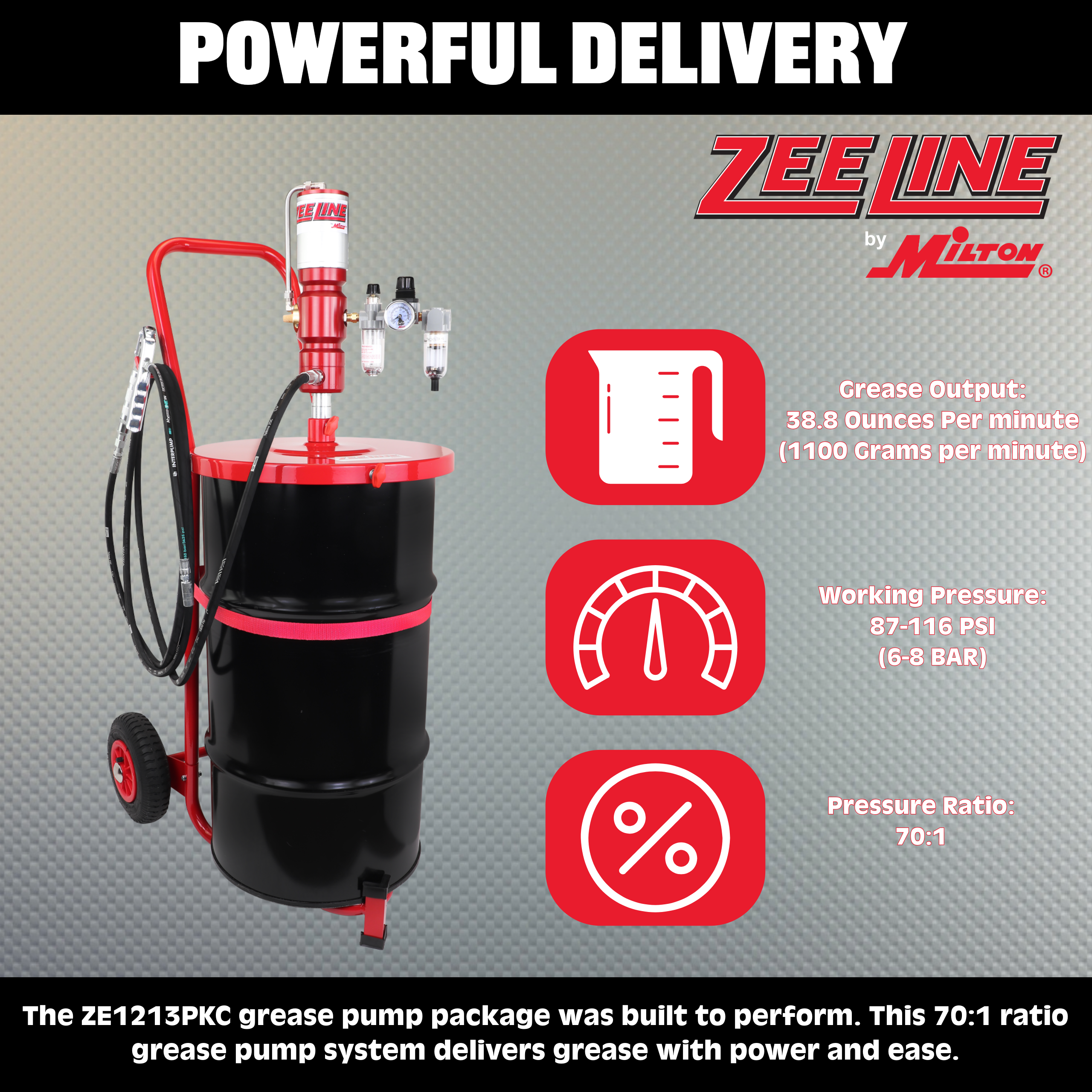 ZE1213PKC – 70:1 Premium Grease Pump for 120 Lbs. Kegs Package-Zeeline by Milton®