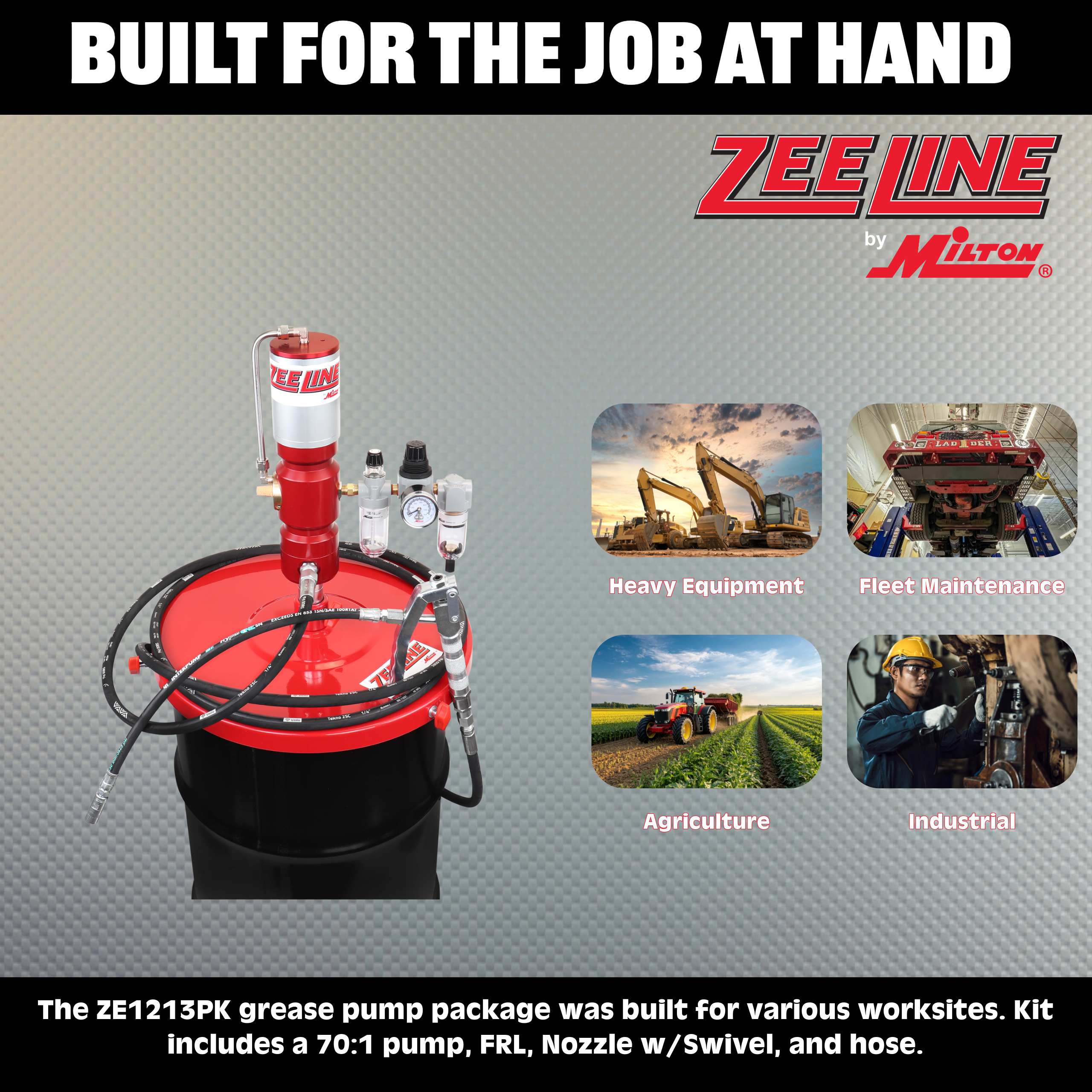 ZE1213PK – 70:1 Premium Grease Pump for 120 Lbs. Kegs Package-Zeeline by Milton®