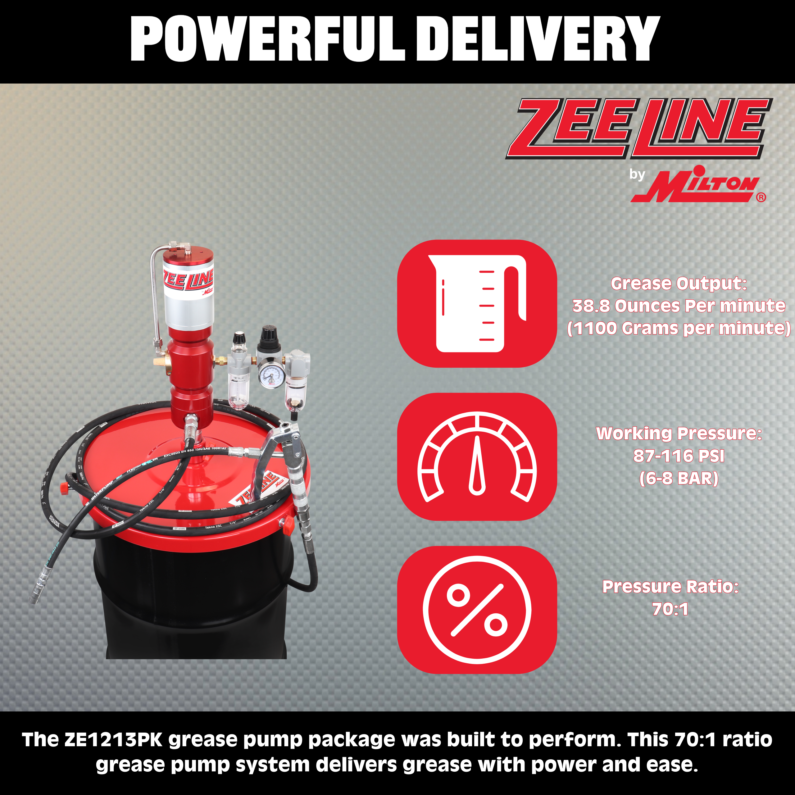 ZE1213PK – 70:1 Premium Grease Pump for 120 Lbs. Kegs Package-Zeeline by Milton®