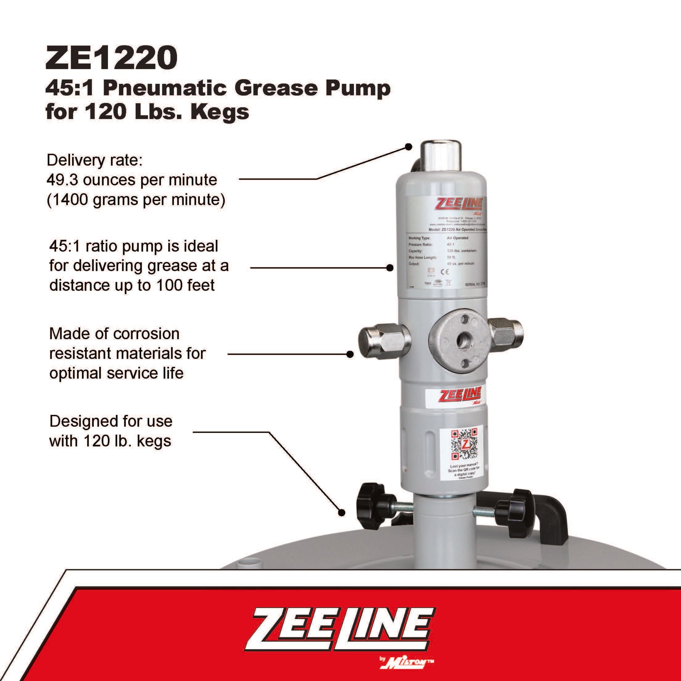 ZE1220 – 45:1 Grease Pump for 120 Lbs. Kegs-Zeeline by Milton®
