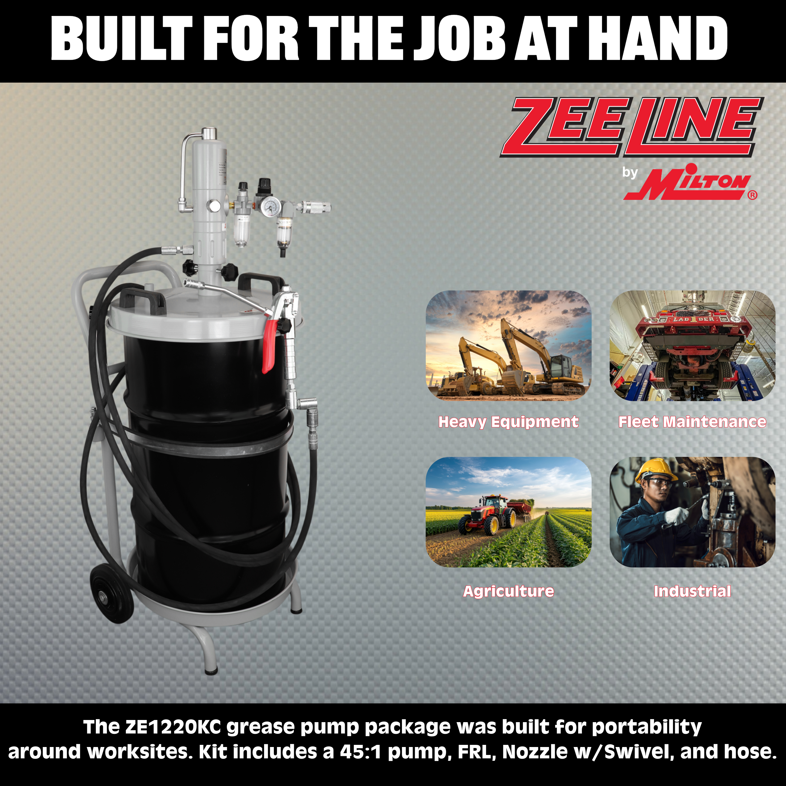 ZE1220KC – 45:1 Grease Pump for 120 Lbs. Kegs Package w/Cart-Zeeline by Milton®