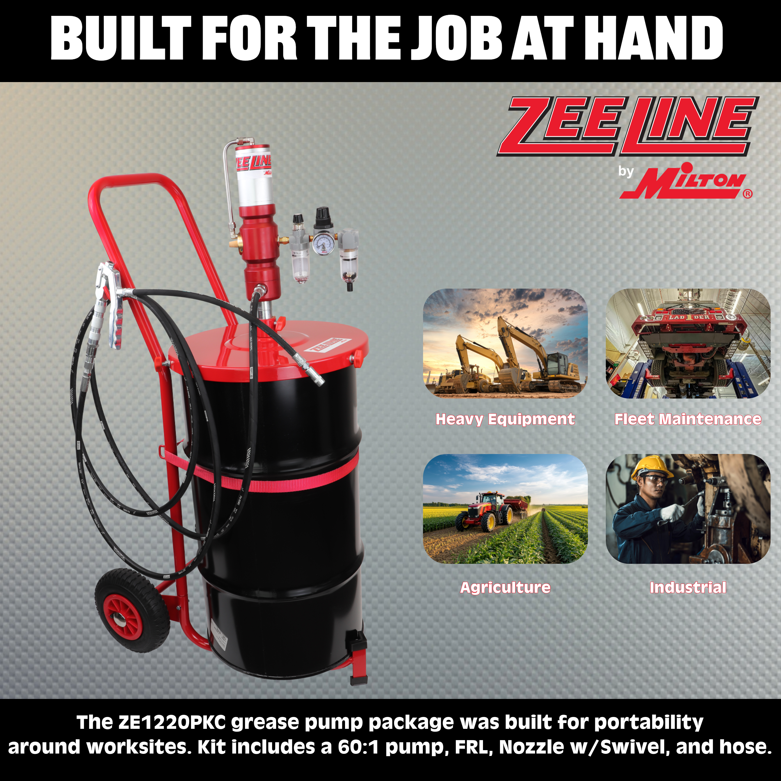 ZE1220PKC – 60:1 Premium Grease Pump for 120 Lbs. Kegs Package w/cart-Zeeline by Milton®