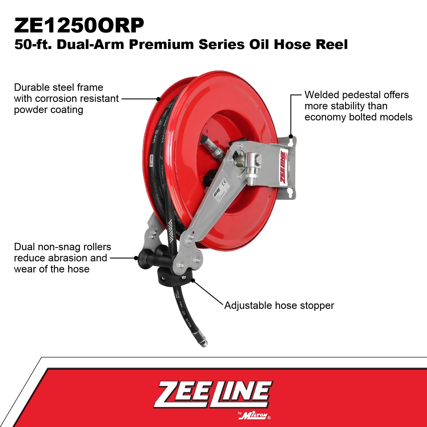 ZE1250ORP – 50-ft. Dual-Arm Premium Series Oil Hose Reel-Zeeline by Milton®