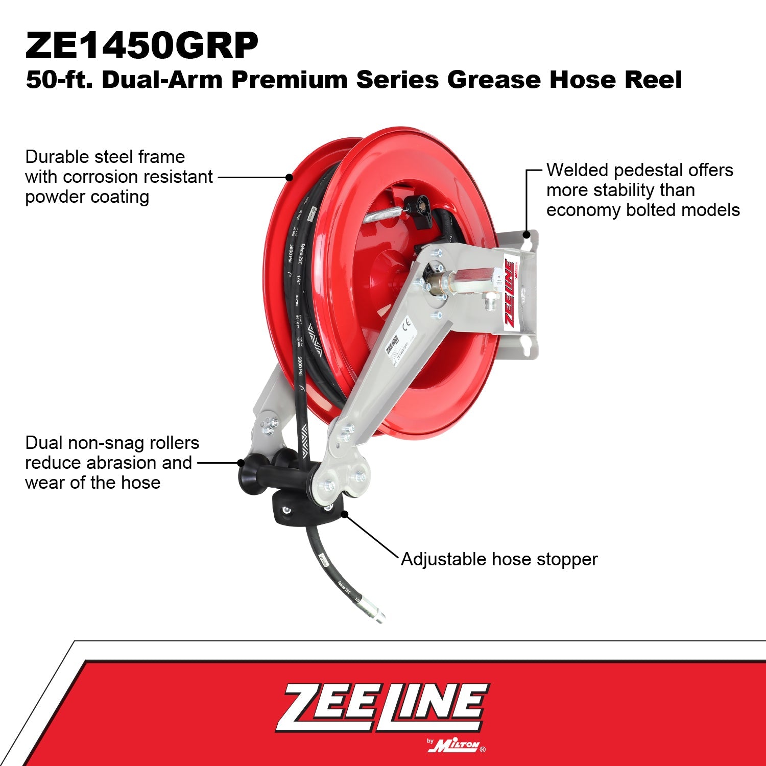 ZE1450GRP – 50-ft. Dual-Arm Premium Series Grease Hose Reel-Zeeline by Milton®