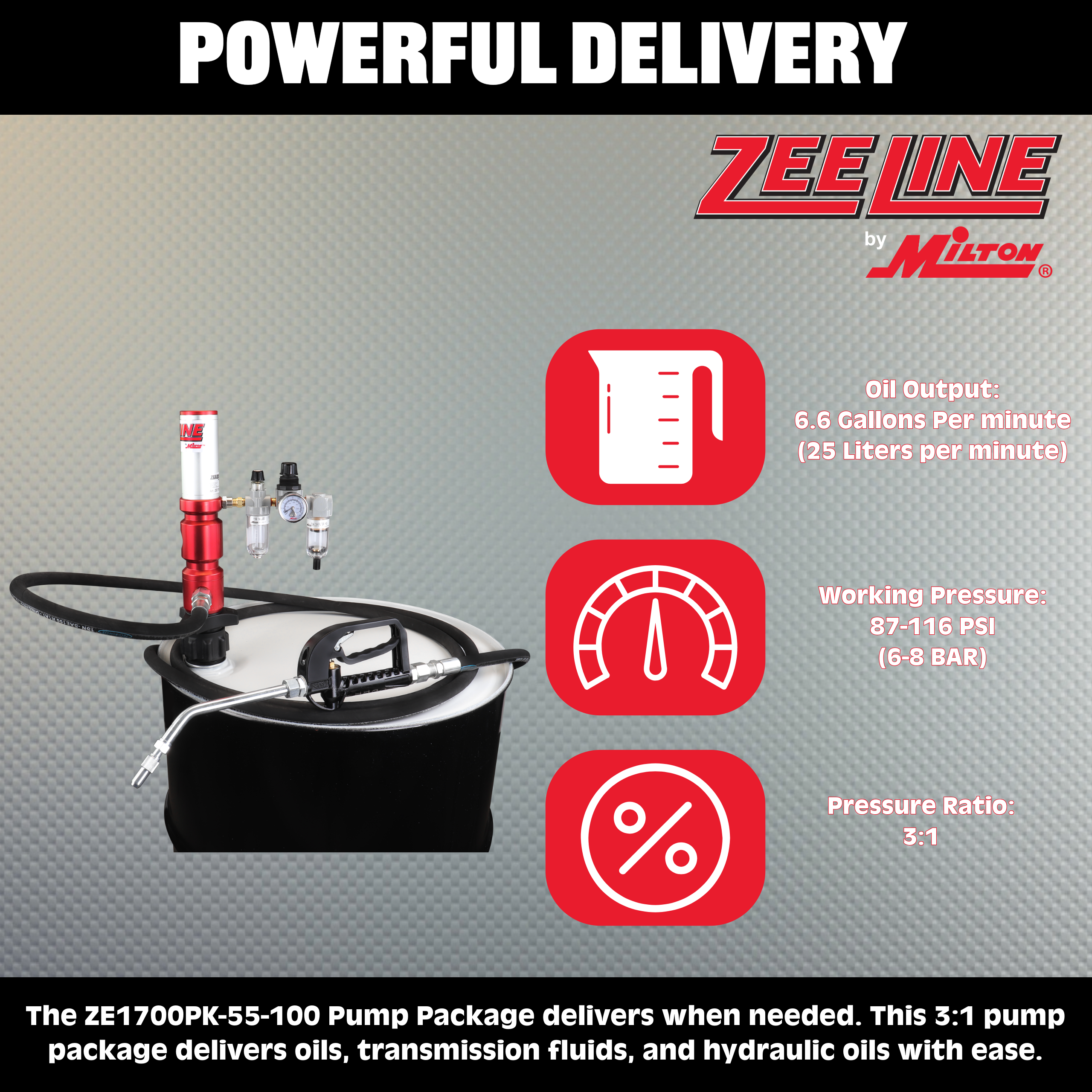 ZE1700PK-55-100– 3:1 Premium Series Pump Kit 55-Gal w/hose & nozzle-Zeeline by Milton®