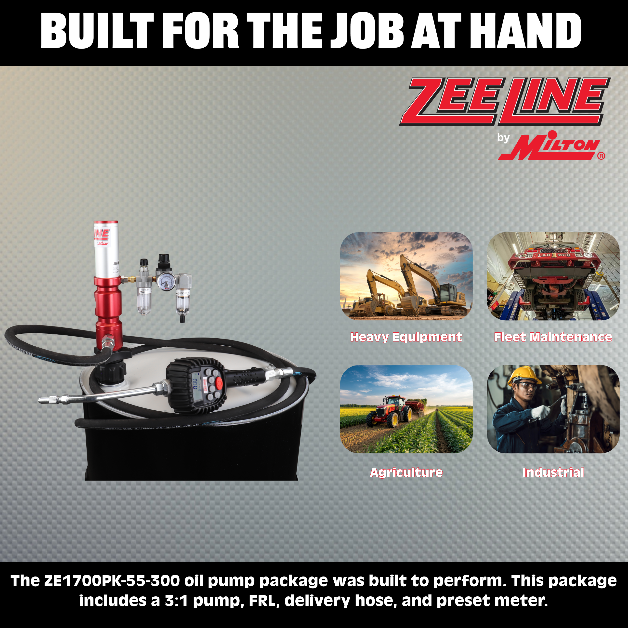 ZE1700PK-55-300 – 3:1 Premium Series Pump Kit 55-Gal w/hose & preset meter-Zeeline by Milton®