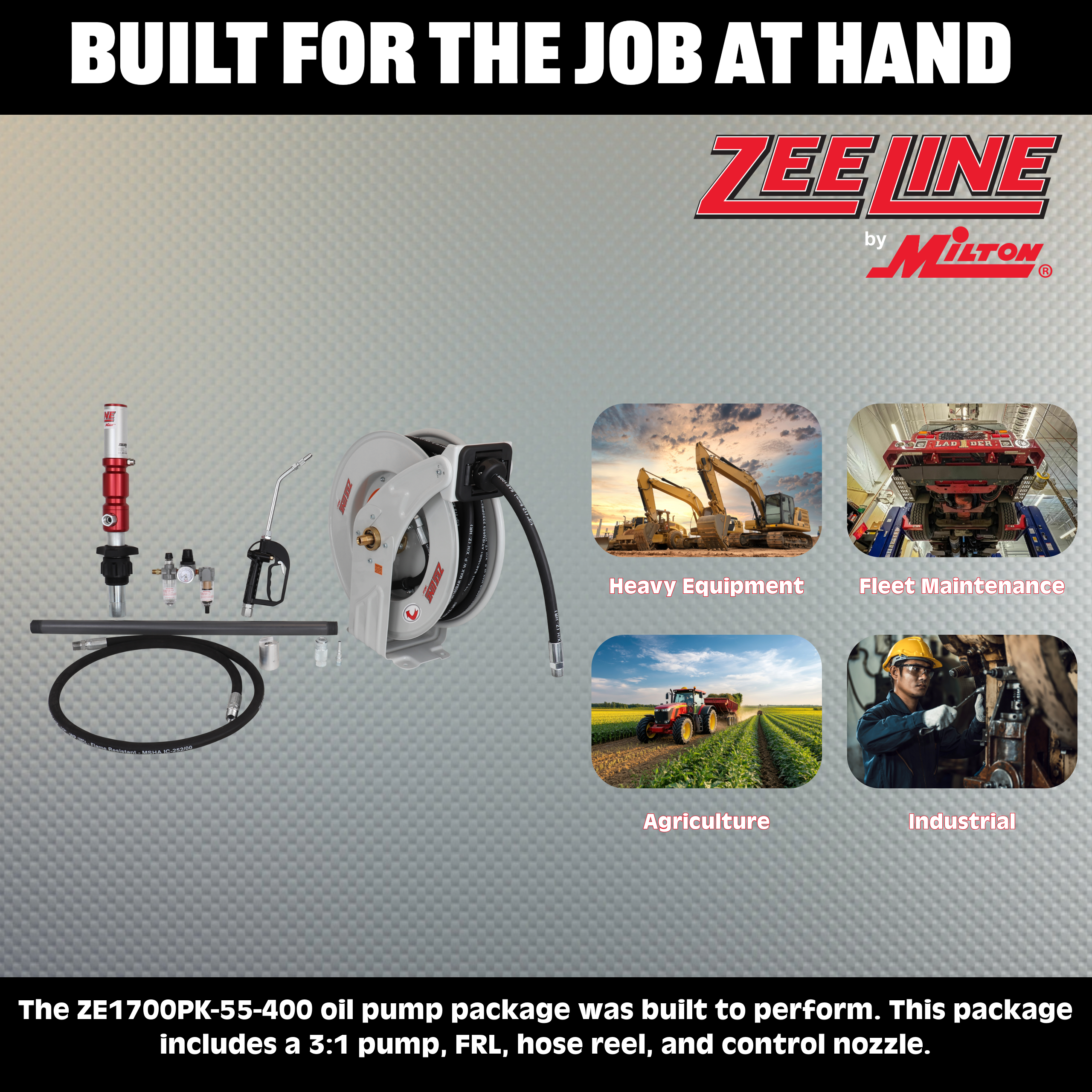 ZE1700PK-55-400 – 3:1 Premium Series Pump Kit 55-Gal w/reel & nozzle-Zeeline by Milton®