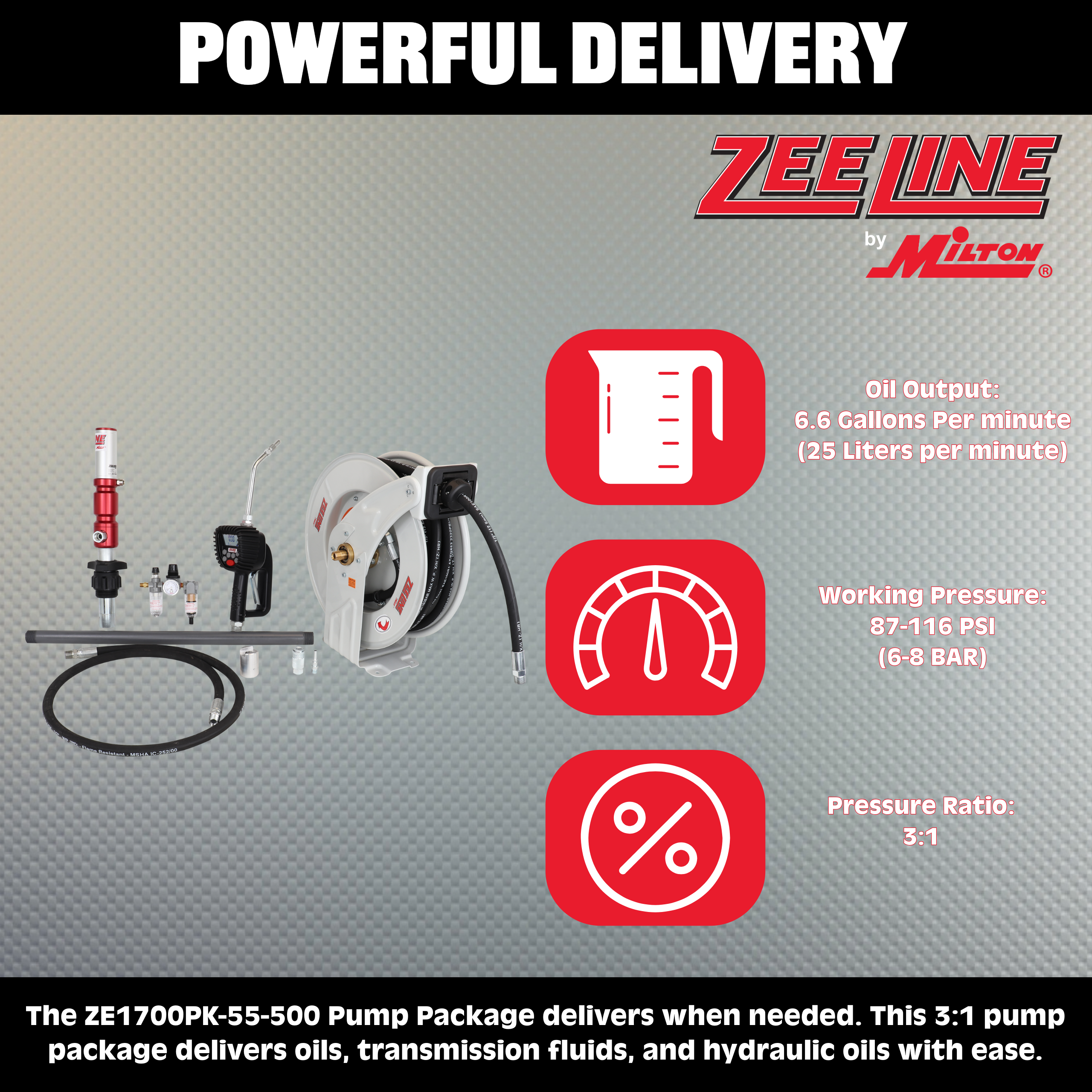 ZE1700PK-55-500 – 3:1 Premium Series Pump Kit 55-Gal w/reel & preset meter-Zeeline by Milton®