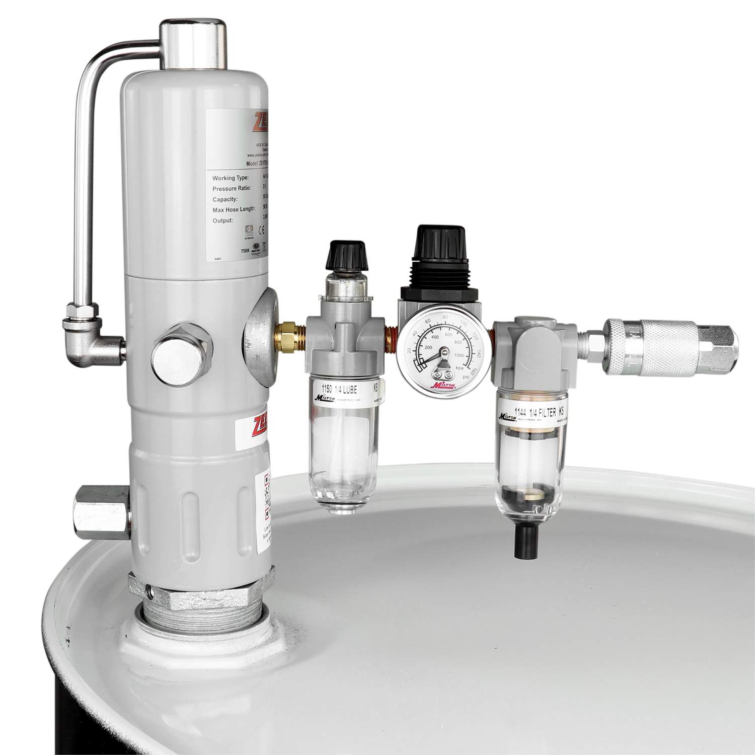 ZE1702K – 3:1 Pneumatic Piston Pump for 55-Gallon Drums w/FRL-Zeeline by Milton®