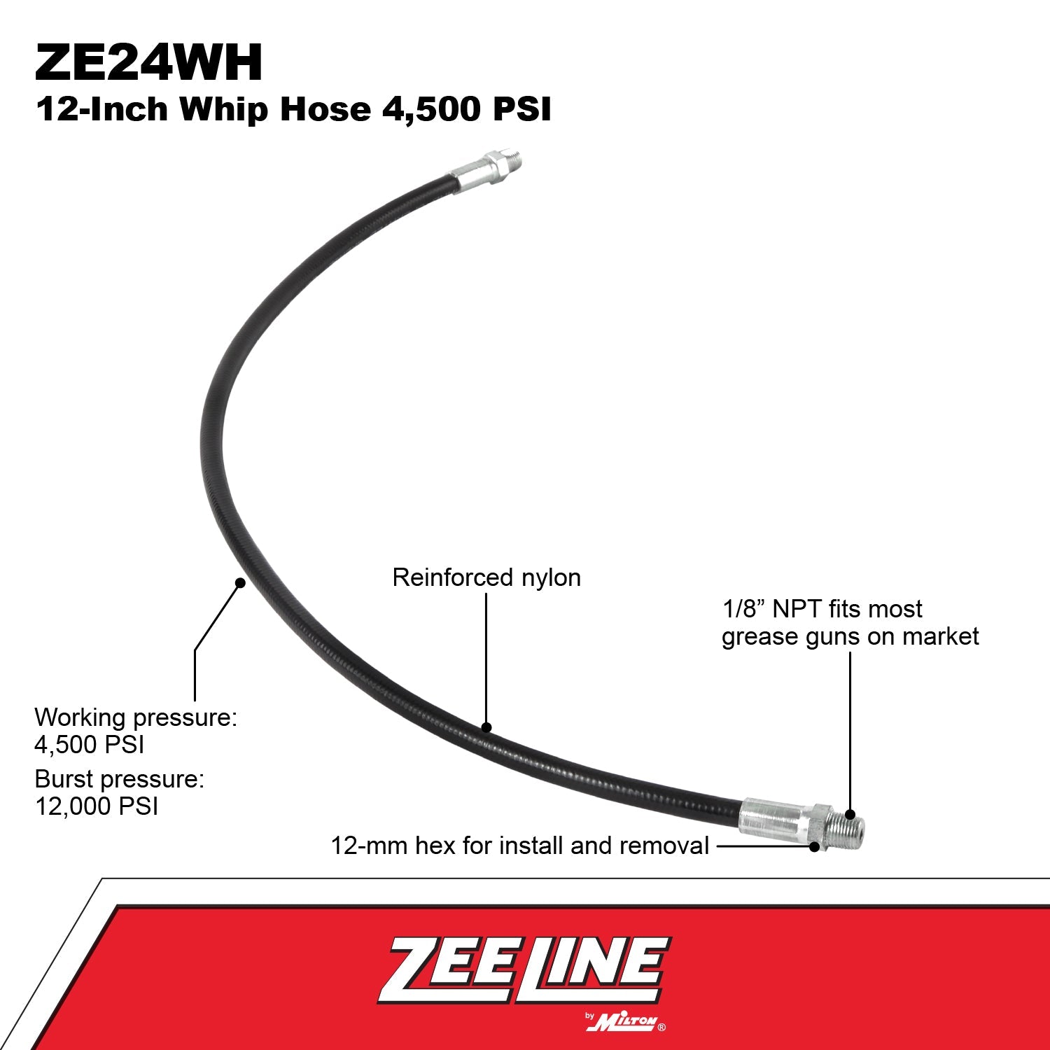 ZE24WH - 24 Inch Whip Hose 4,500 PSI-Zeeline by Milton®