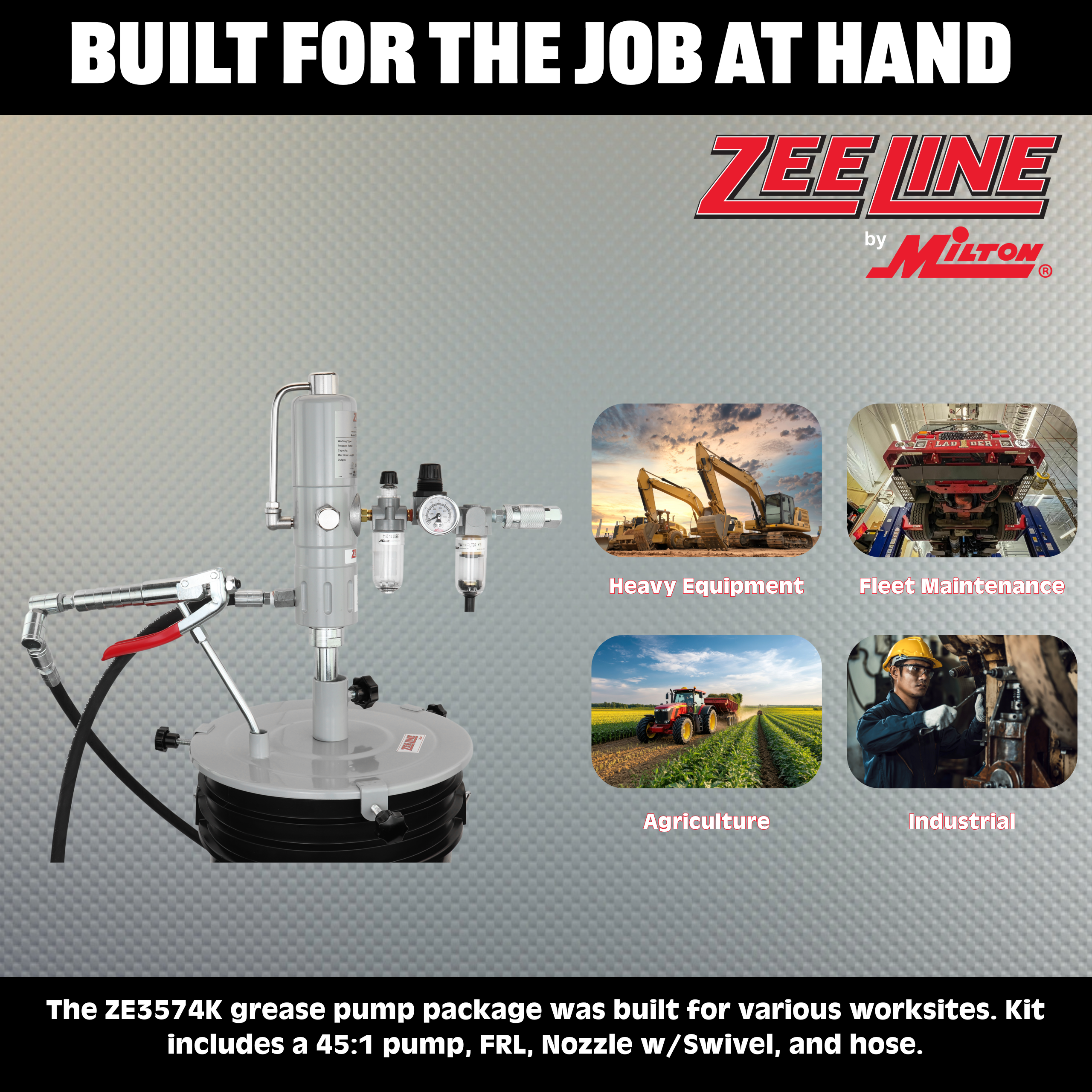 ZE3574K – 45:1 Grease Pump for 25-50 Lbs. Pails Package-Zeeline by Milton®