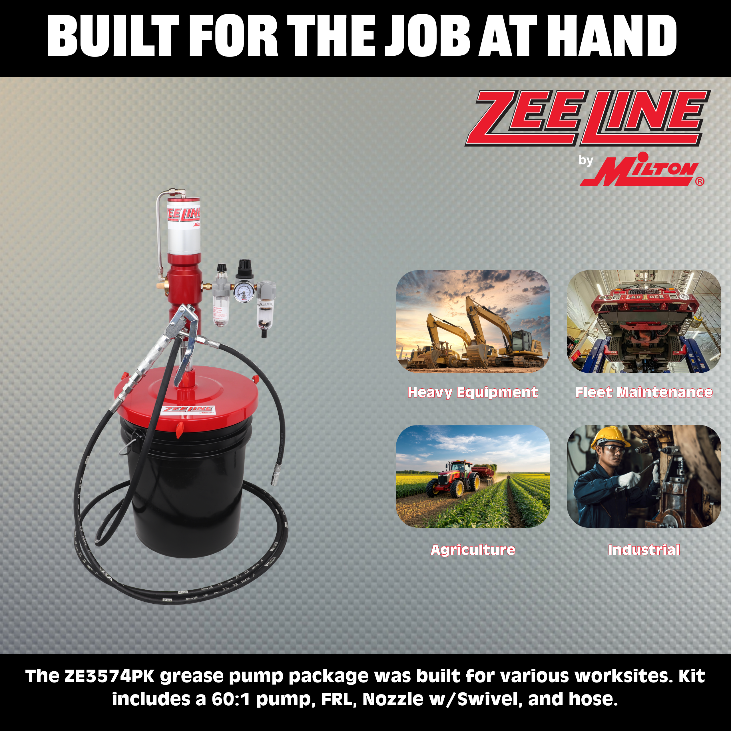 ZE3574PK – 60:1 Premium Grease Pump for 25-50 Lbs. Pails Package-Zeeline by Milton®