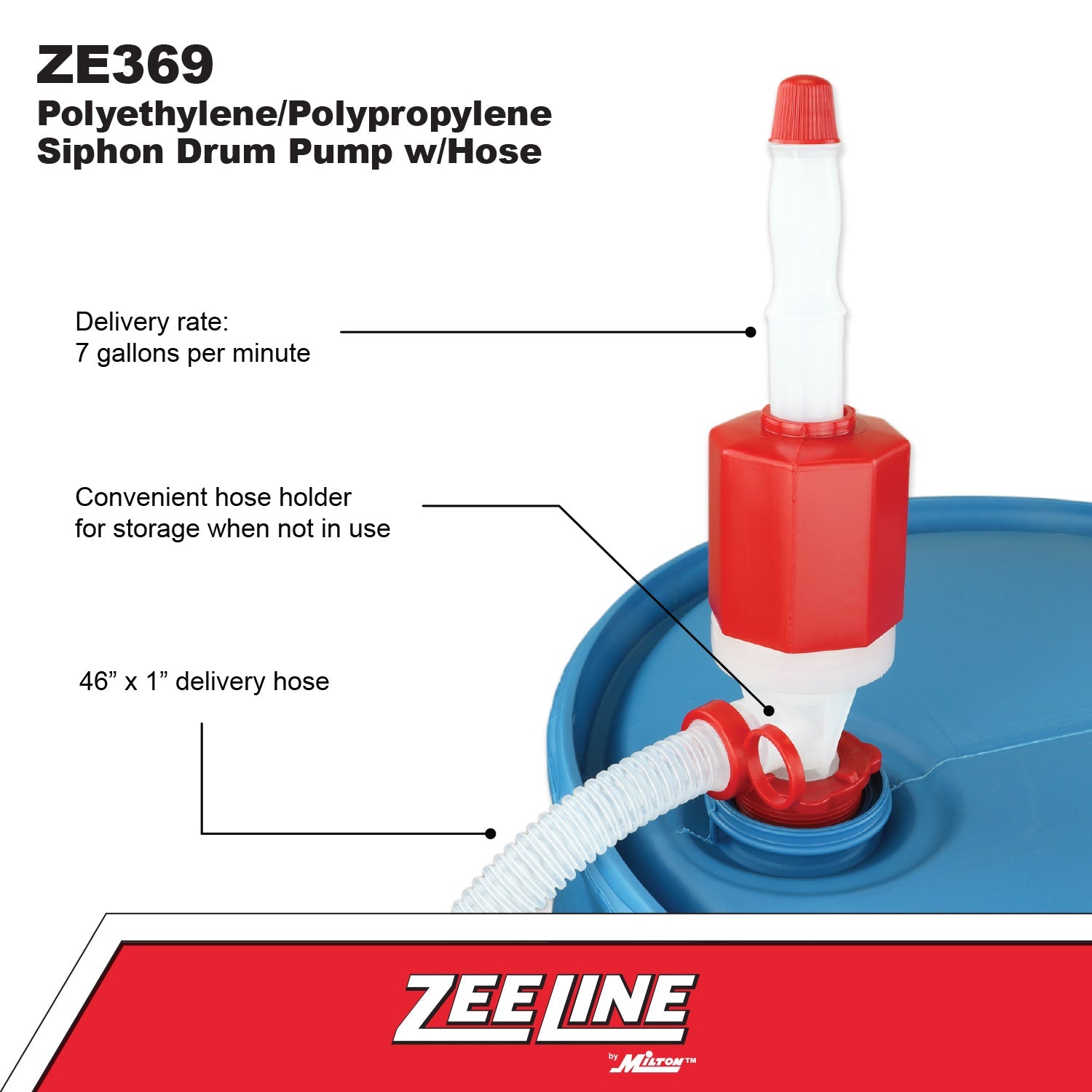 ZE369W - Polyethylene/Polypropylene Siphon Drum Pump with Hose (7 Gallons Per Minute)-Zeeline by Milton®