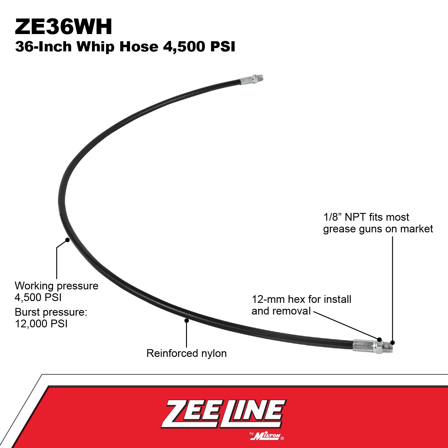 ZE36WH - 36 Inch Whip Hose 4,500 PSI-Zeeline by Milton®
