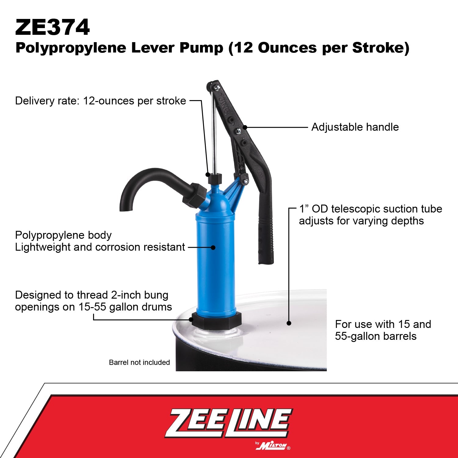 ZE374 - Polypropylene Lever Pump (12 Ounces Per Stroke)-Zeeline by Milton®