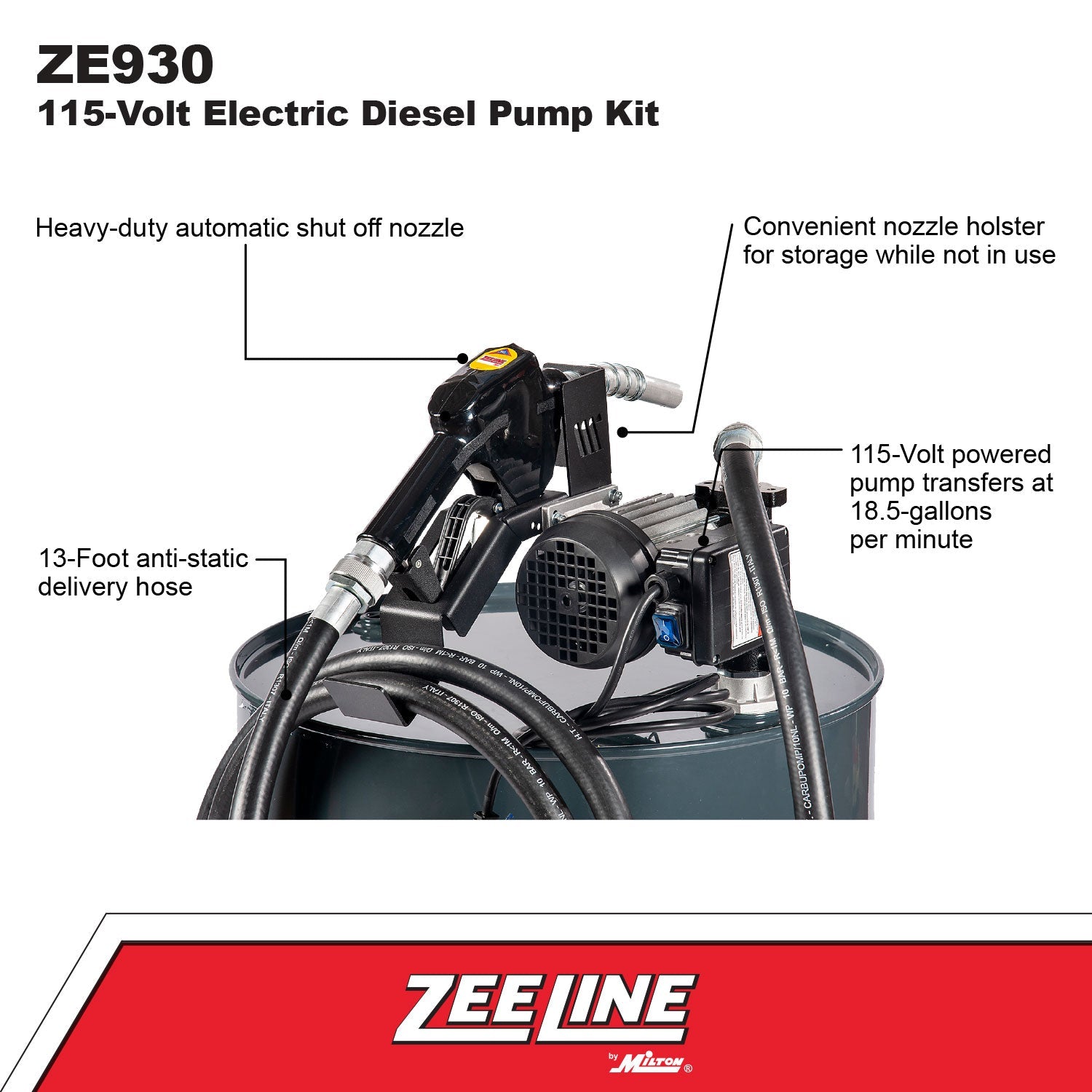 ZE930 – 115-Volt Electric Diesel Pump Kit (18.5 GPM)-Zeeline by Milton®