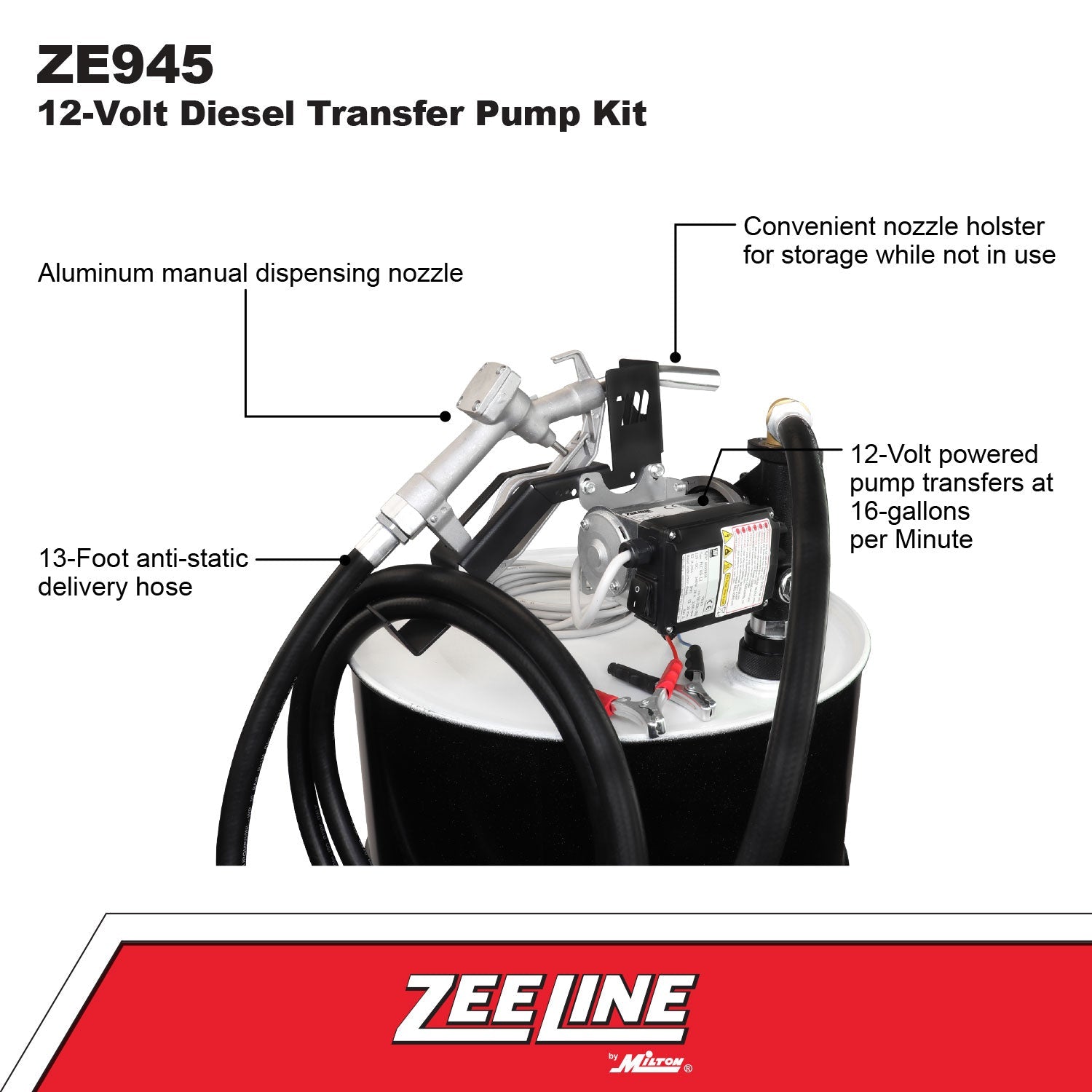 ZE945 – 12-Volt Electric Diesel Pump Kit (16 GPM)-Zeeline by Milton®