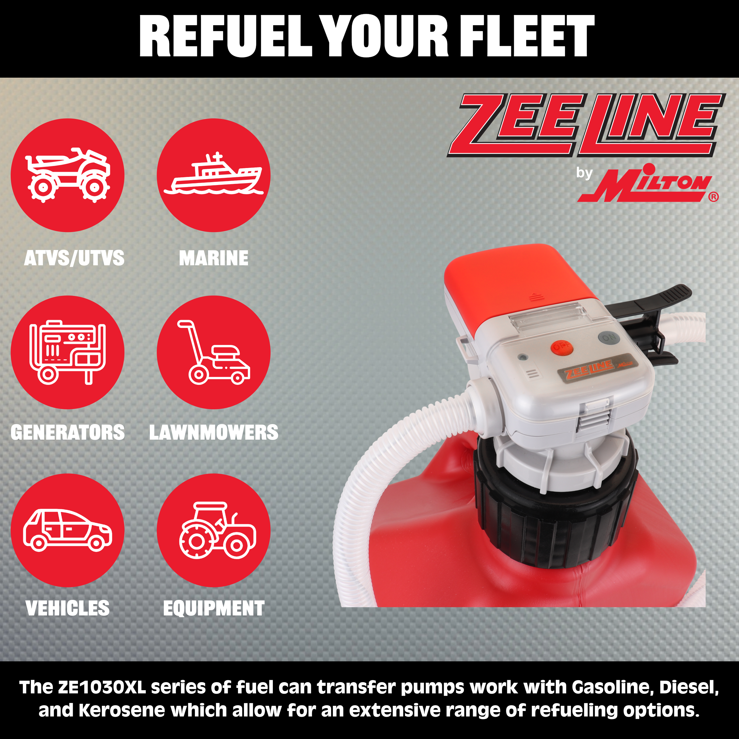 ZE1030XL – AA Battery Powered Fuel Can Transfer Pump for Racing Style Fuel Cans-Zeeline by Milton®