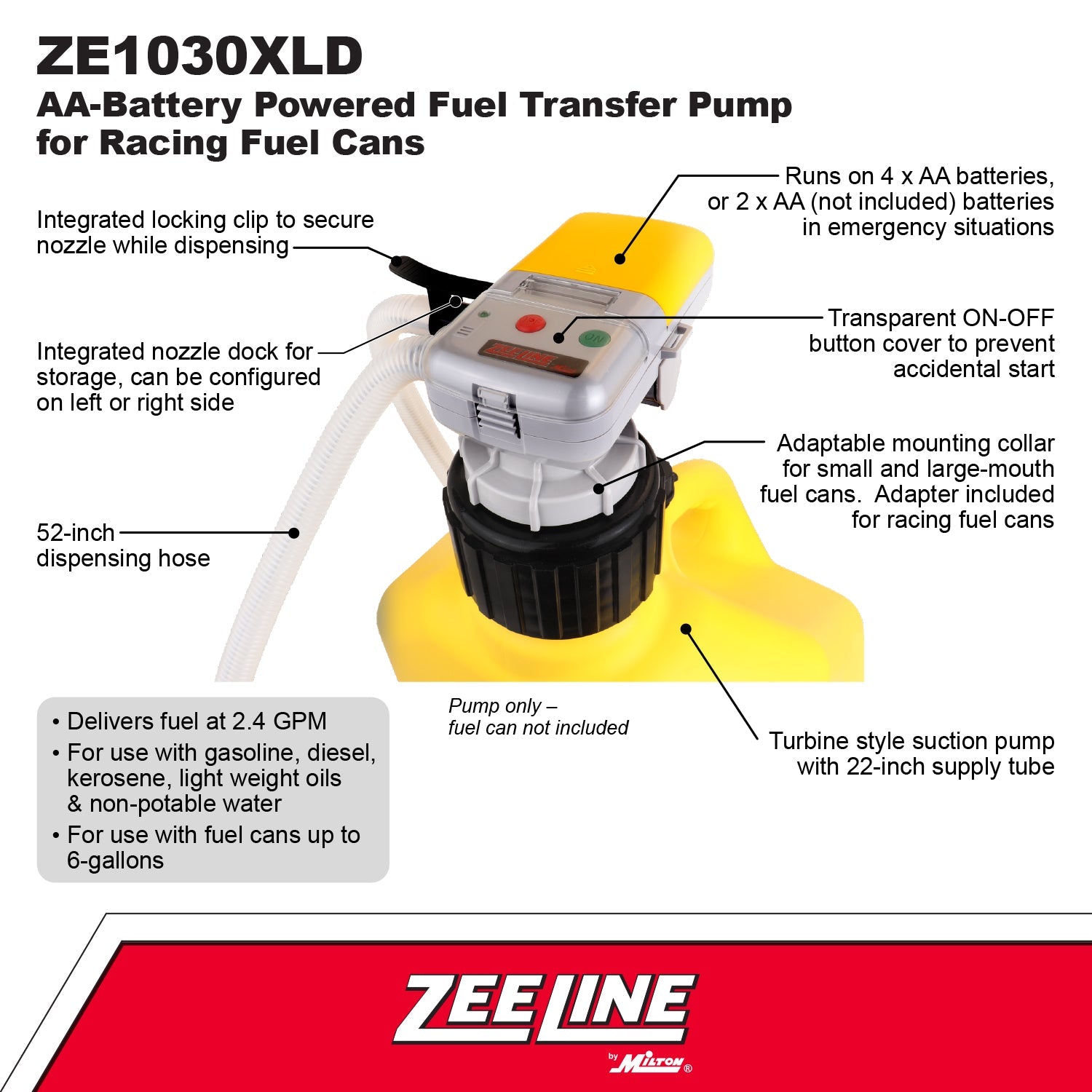 ZE1030XLD – AA Battery Powered Fuel Can Transfer Pump for Racing Style Fuel Cans-Zeeline by Milton®